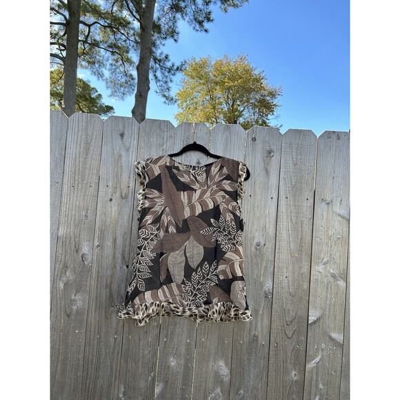 Spenser Jeremy Women's Size XL Brown Silk Top Floral Ruffled Vintage Fairy Fall - Picture 6 of 7